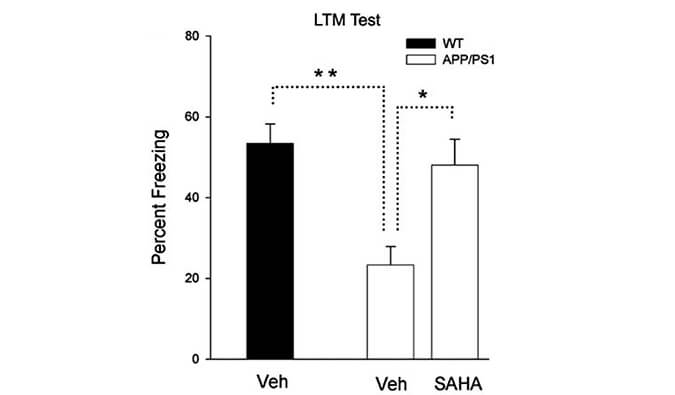 SAHA可有效恢复阿尔茨海默病模型的记忆能力，本研究中SAHA通过云顶yd222线路检测合成